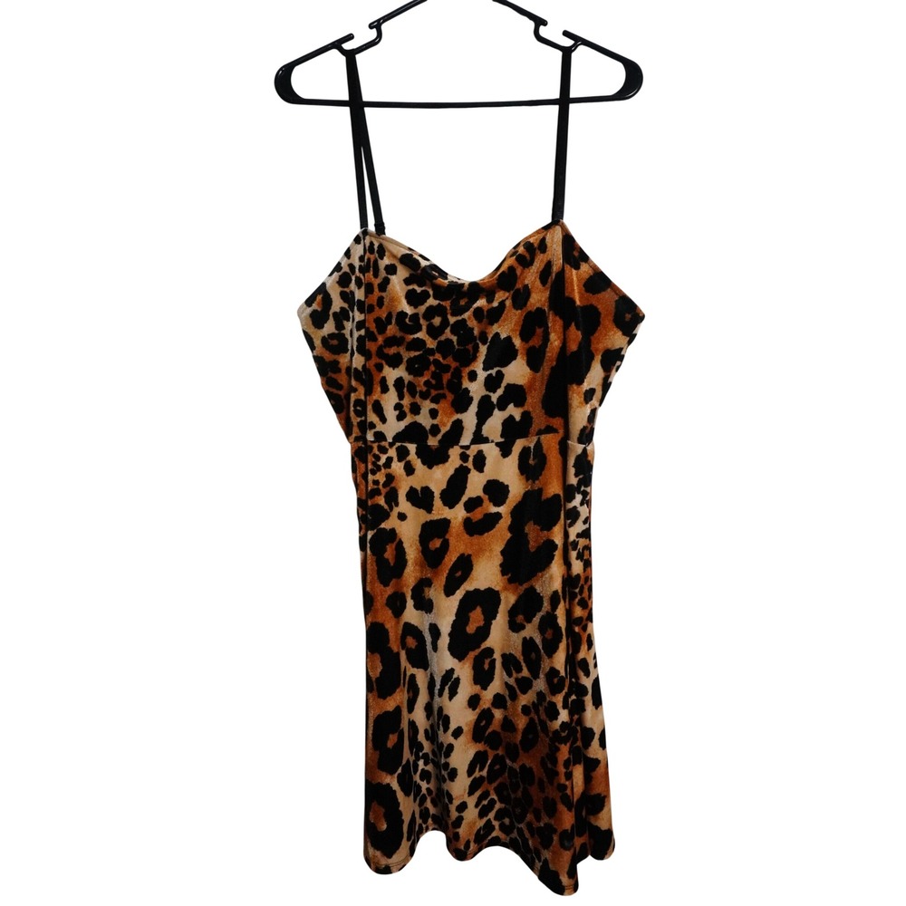 Forever 21 Plus Mini Dress 2X Indie Sleaze Leopard Print Velour Cowl Neck